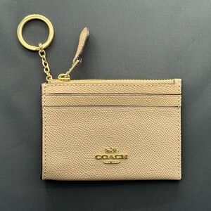 Coach Beige Card Holder with Gold Keychain